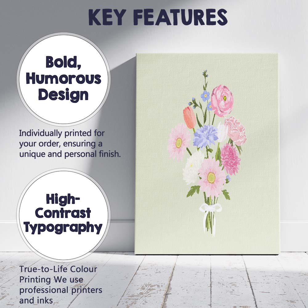 Pastel Tied Flower Bouquet Illustration Canvas Wall Art Print Decor Picture Ready to Hang