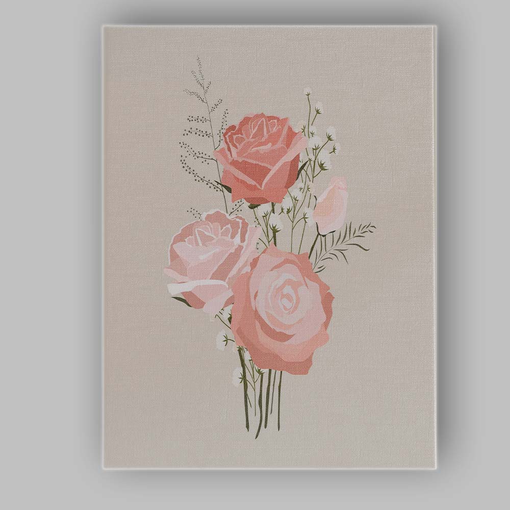 Pink Rose Bouquet Illustration Canvas Wall Art Print Decor Picture Ready to Hang