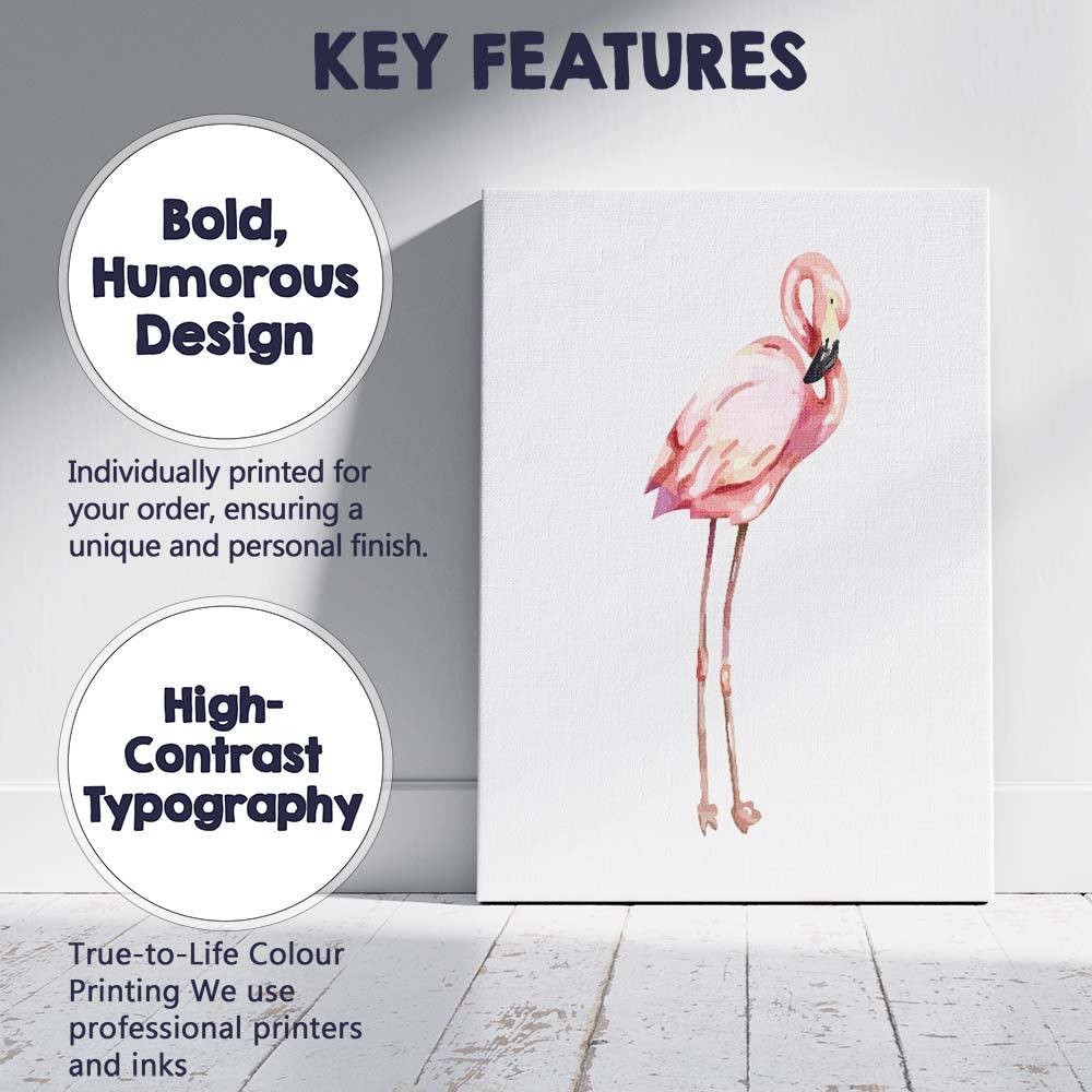 Pink Flamingo Bird Illustration Canvas Wall Art Print Decor Picture Ready to Hang
