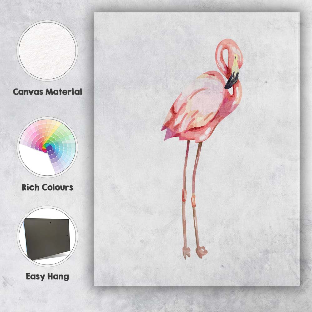 Pink Flamingo Bird Illustration Canvas Wall Art Print Decor Picture Ready to Hang
