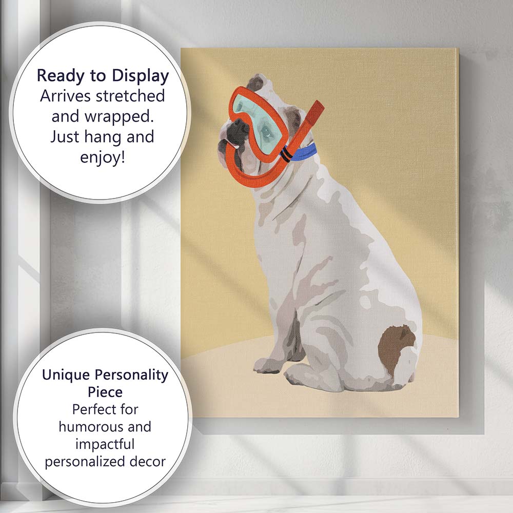 Snorkel Bulldog Summer Portrait Canvas Wall Art Print Decor Picture Ready to Hang