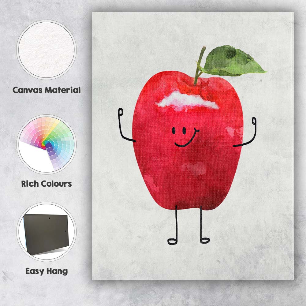 Cute Red Apple Character Canvas Wall Art Print Decor Picture Ready to Hang
