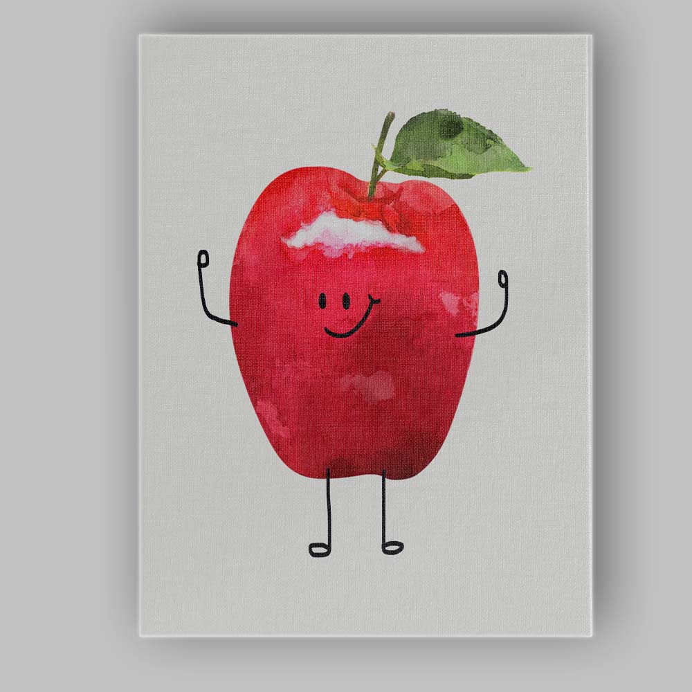 Cute Red Apple Character Canvas Wall Art Print Decor Picture Ready to Hang