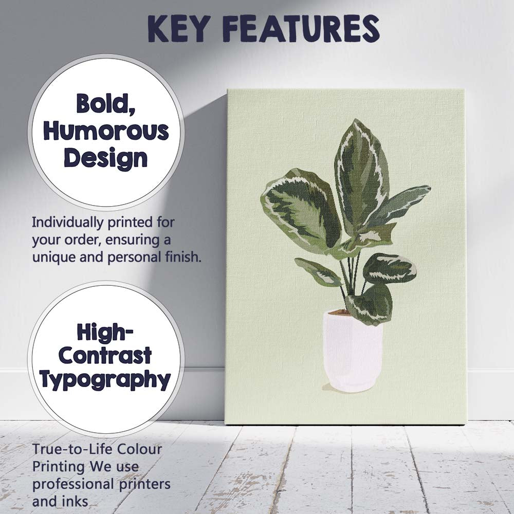 Potted Green House Plant Illustration Canvas Wall Art Print Decor Picture Ready to Hang