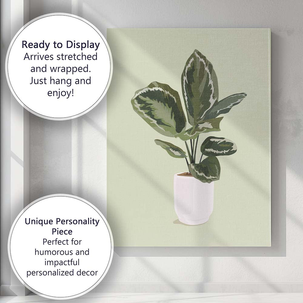 Potted Green House Plant Illustration Canvas Wall Art Print Decor Picture Ready to Hang