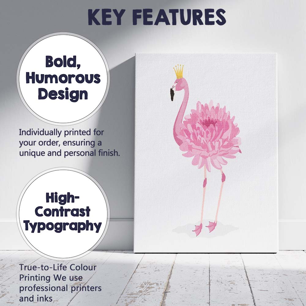 Pink Crowned Flamingo Illustration Canvas Wall Art Print Decor Picture Ready to Hang