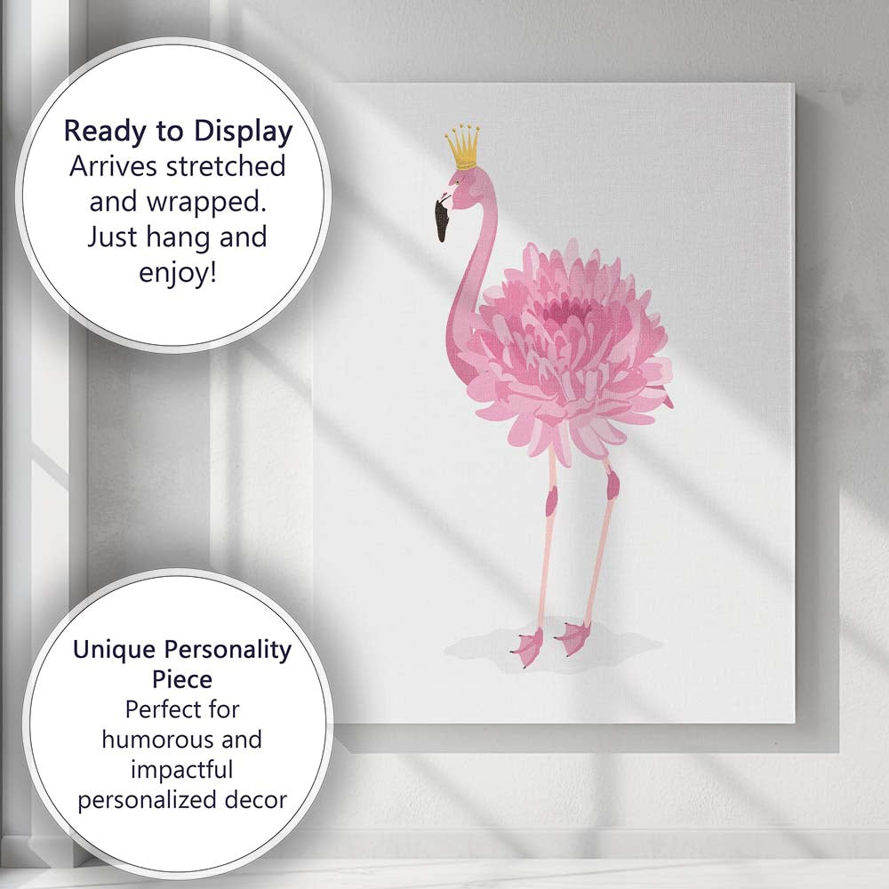 Pink Crowned Flamingo Illustration Canvas Wall Art Print Decor Picture Ready to Hang