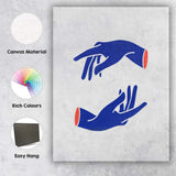 Blue Abstract Hands Minimal Canvas Wall Art Print Decor Picture Ready to Hang