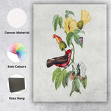 Red Bird Yellow Flower Botanical Canvas Wall Art Print Decor Picture Ready to Hang
