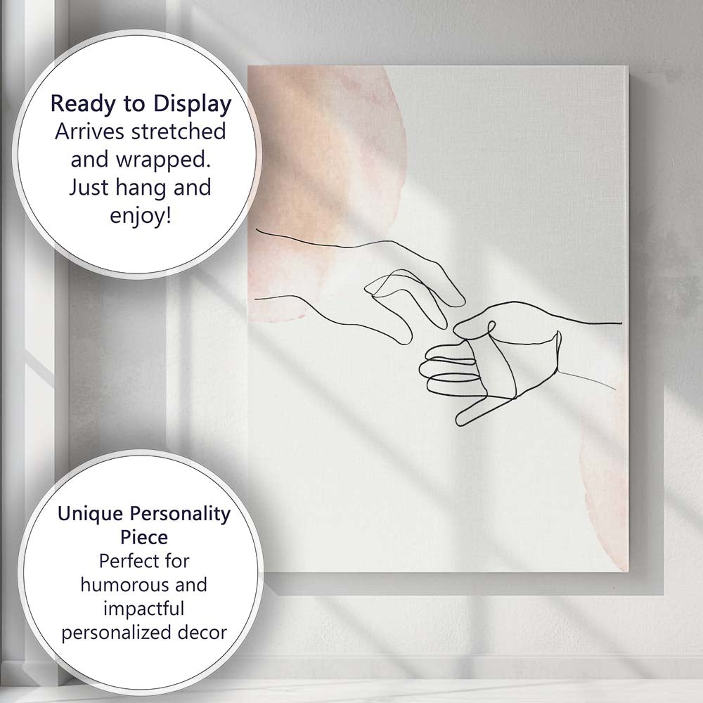 Minimal Line Art Hands Touch Canvas Wall Art Print Decor Picture Ready to Hang