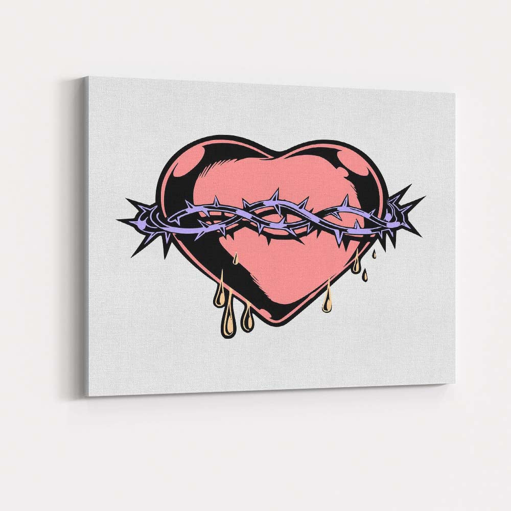 Pink Heart Thorn Tattoo Style Canvas Wall Art Print Decor Picture Ready to Hang