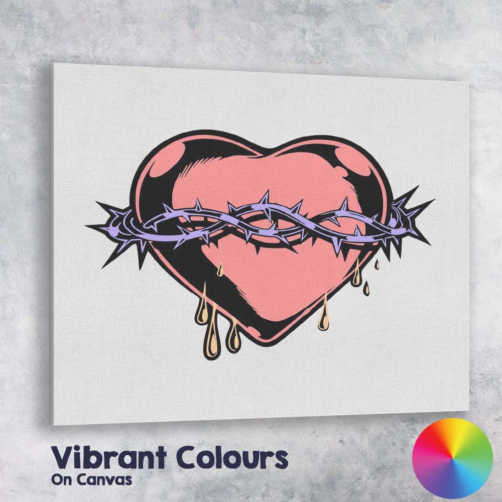 Pink Heart Thorn Tattoo Style Canvas Wall Art Print Decor Picture Ready to Hang