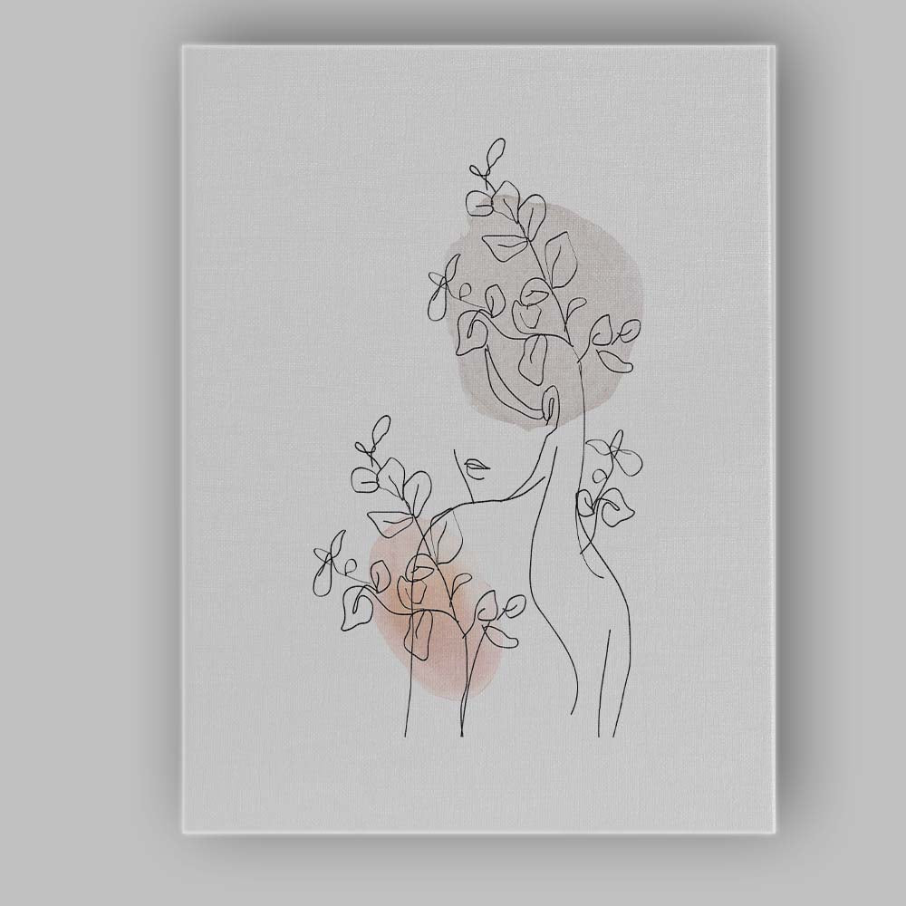 Minimal Woman Botanical Line Art Canvas Wall Art Print Decor Picture Ready to Hang