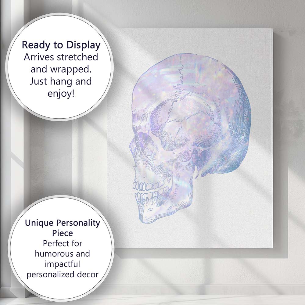 Pastel Iridescent Human Skull Anatomy Canvas Wall Art Print Decor Picture Ready to Hang
