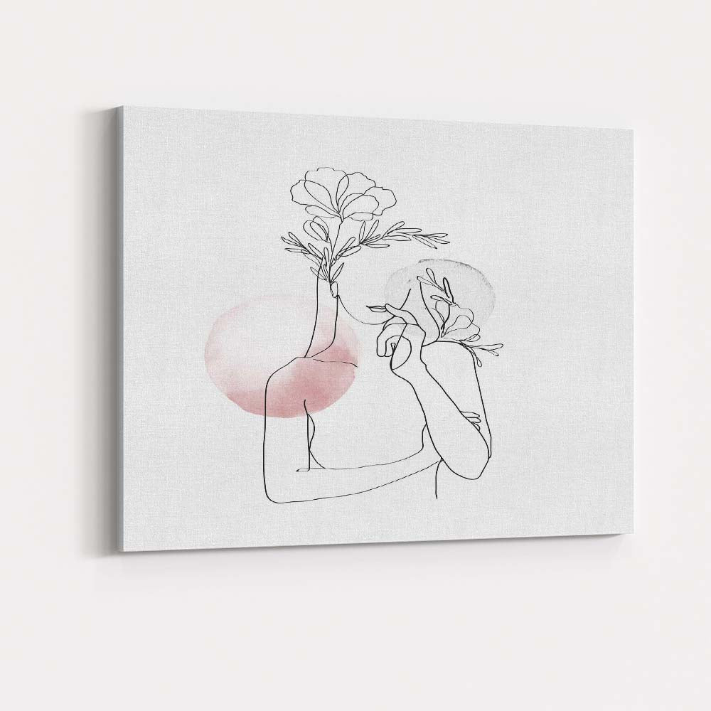 Minimal Black Line Flower Woman Drawing Canvas Wall Art Print Decor Picture Ready to Hang