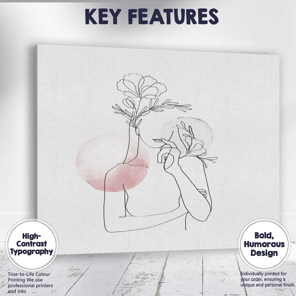 Minimal Black Line Flower Woman Drawing Canvas Wall Art Print Decor Picture Ready to Hang