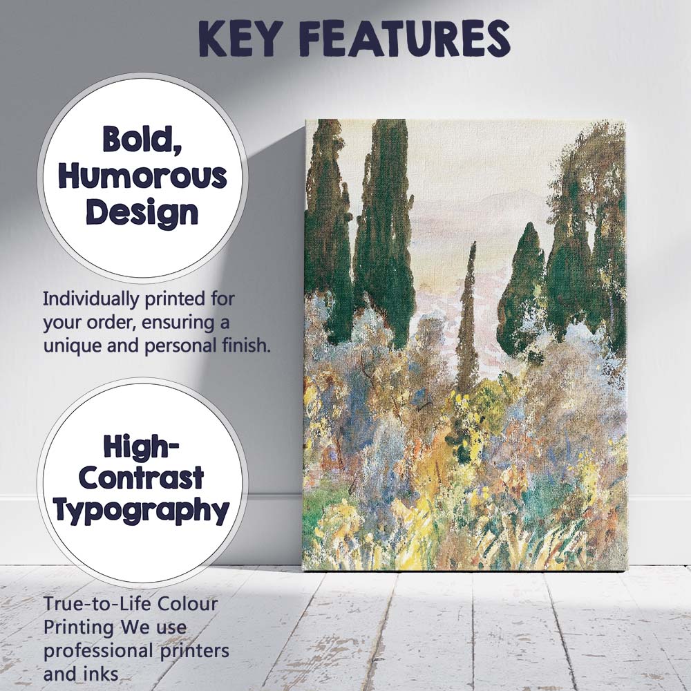 Impressionist Garden Cypress Watercolour Landscape Canvas Wall Art Print Decor Picture Ready to Hang