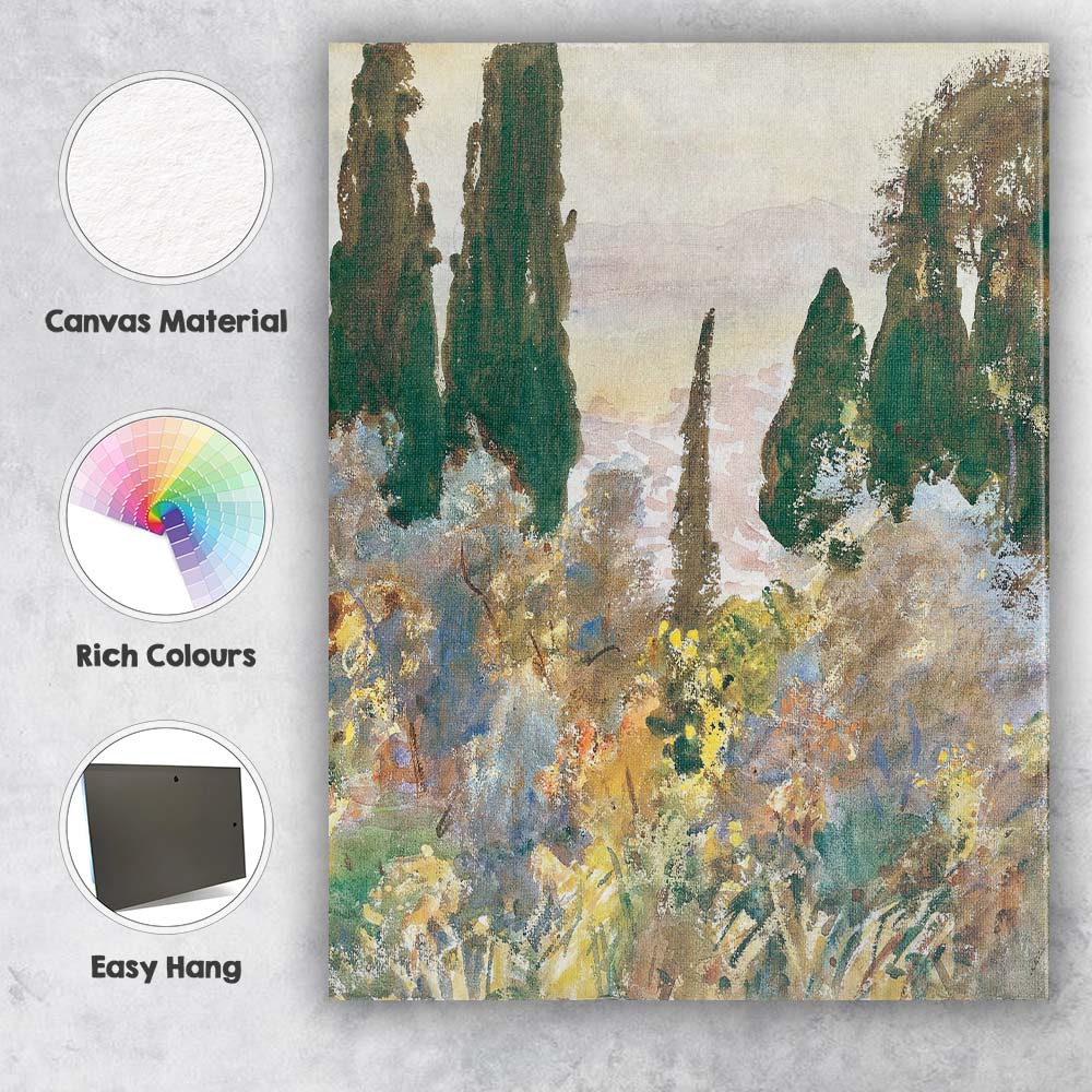 Impressionist Garden Cypress Watercolour Landscape Canvas Wall Art Print Decor Picture Ready to Hang