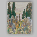 Impressionist Garden Cypress Watercolour Landscape Canvas Wall Art Print Decor Picture Ready to Hang