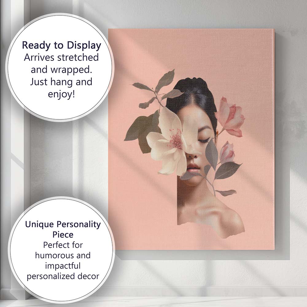 Soft Pink Magnolia Woman Floral Portrait Canvas Wall Art Print Decor Picture Ready to Hang
