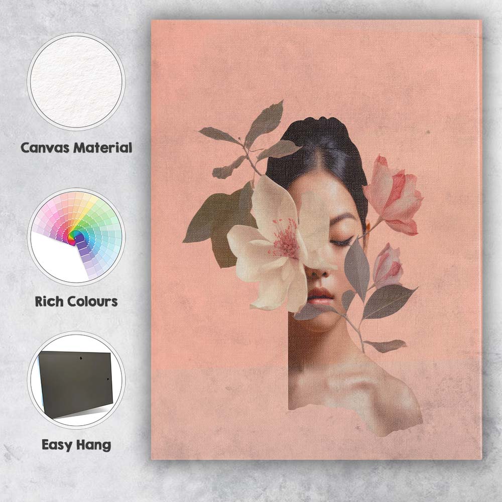 Soft Pink Magnolia Woman Floral Portrait Canvas Wall Art Print Decor Picture Ready to Hang