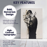 Monochrome Man Holding White Flowers Portrait Canvas Wall Art Print Decor Picture Ready to Hang