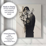 Monochrome Man Holding White Flowers Portrait Canvas Wall Art Print Decor Picture Ready to Hang