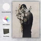 Monochrome Man Holding White Flowers Portrait Canvas Wall Art Print Decor Picture Ready to Hang