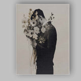 Monochrome Man Holding White Flowers Portrait Canvas Wall Art Print Decor Picture Ready to Hang