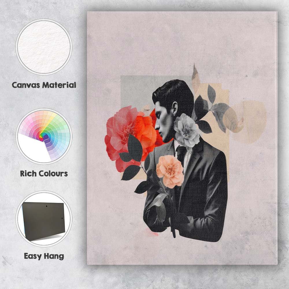 Modern Floral Suit Man Collage Portrait Canvas Wall Art Print Decor Picture Ready to Hang