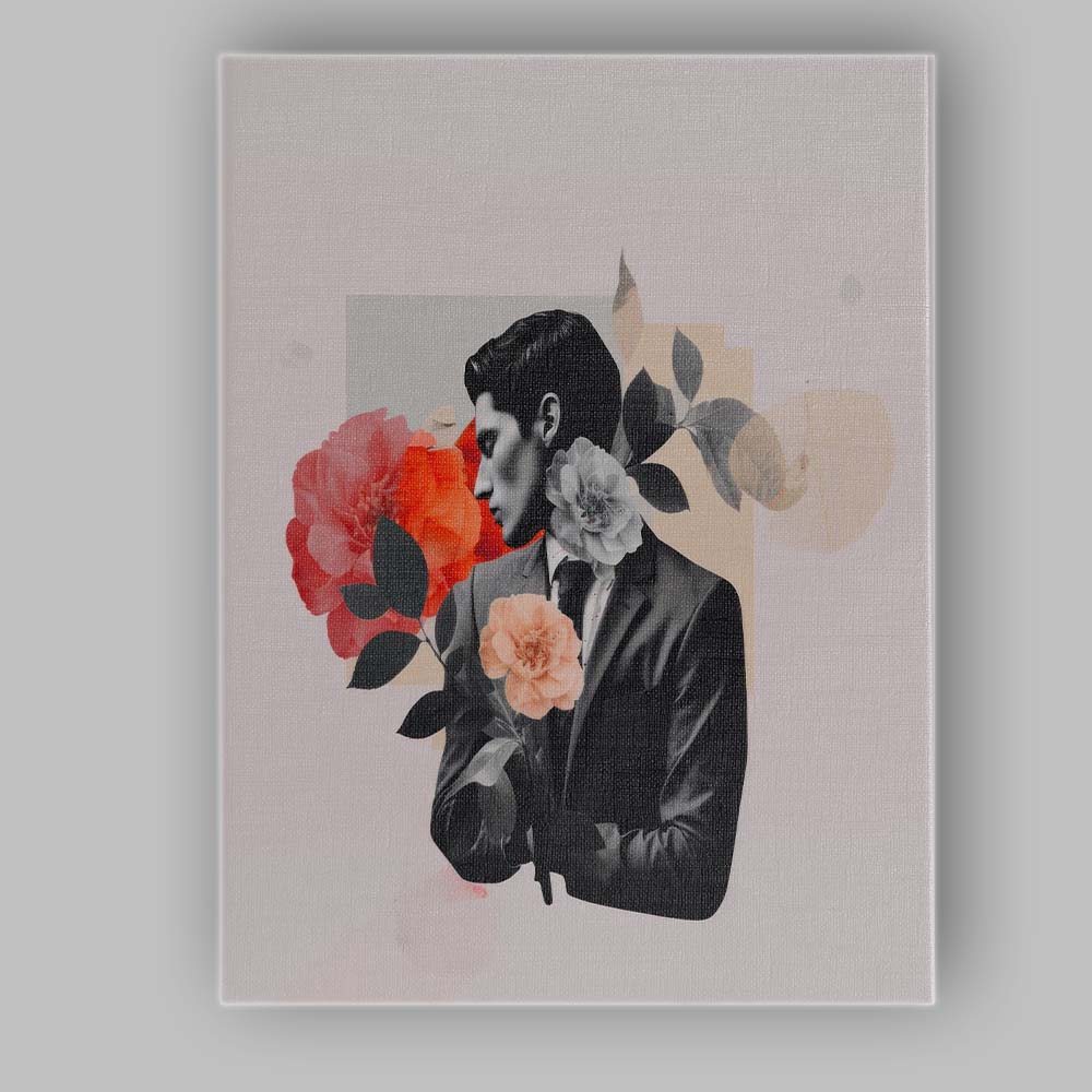Modern Floral Suit Man Collage Portrait Canvas Wall Art Print Decor Picture Ready to Hang