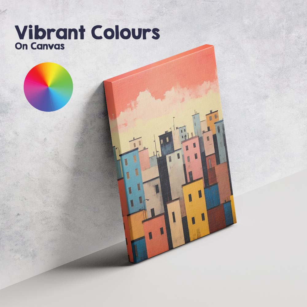 Colourful Pastel City Buildings Sunset Canvas Wall Art Print Decor Picture Ready to Hang