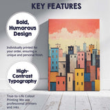 Colourful Pastel City Buildings Sunset Canvas Wall Art Print Decor Picture Ready to Hang