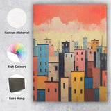 Colourful Pastel City Buildings Sunset Canvas Wall Art Print Decor Picture Ready to Hang