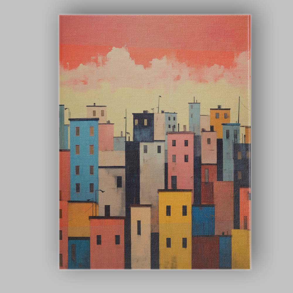 Colourful Pastel City Buildings Sunset Canvas Wall Art Print Decor Picture Ready to Hang