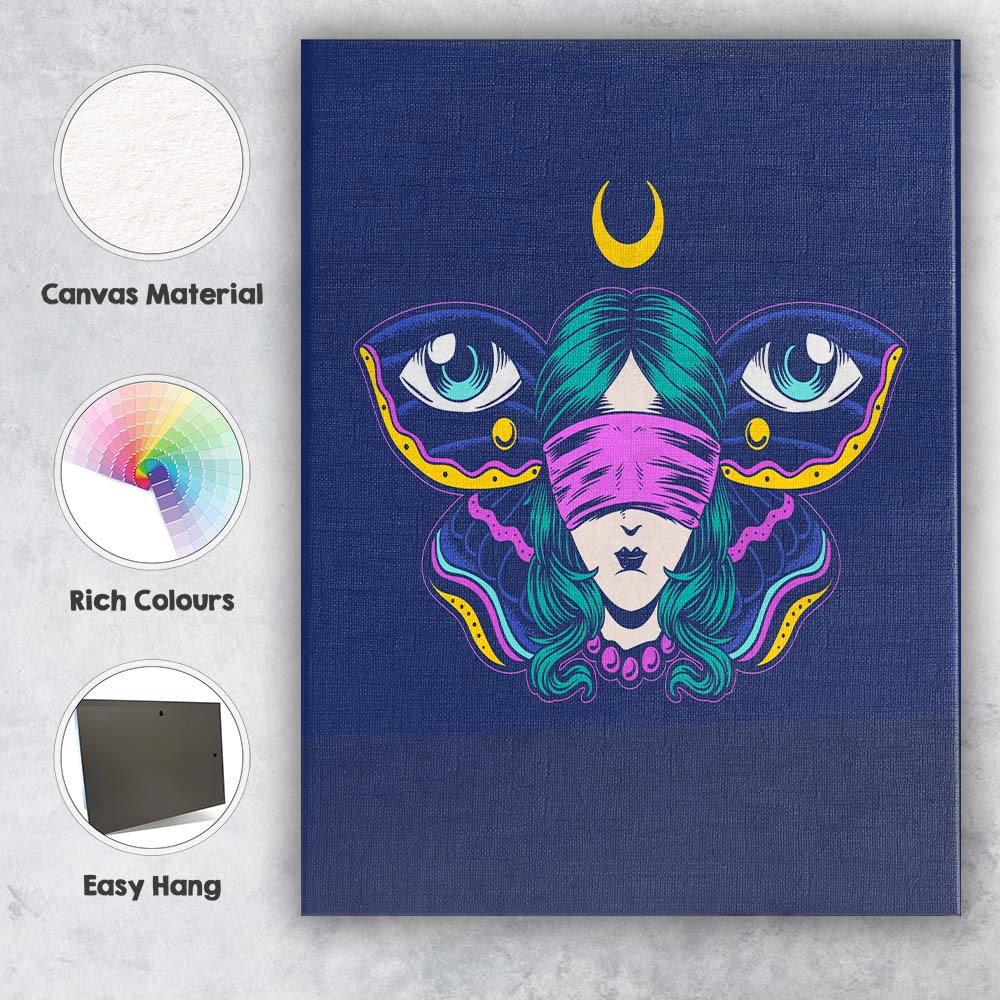 Mystic Blindfold Butterfly Woman Illustration Canvas Wall Art Print Decor Picture Ready to Hang