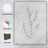 Minimal Black Line Eucalyptus Leaf Drawing Canvas Wall Art Print Decor Picture Ready to Hang