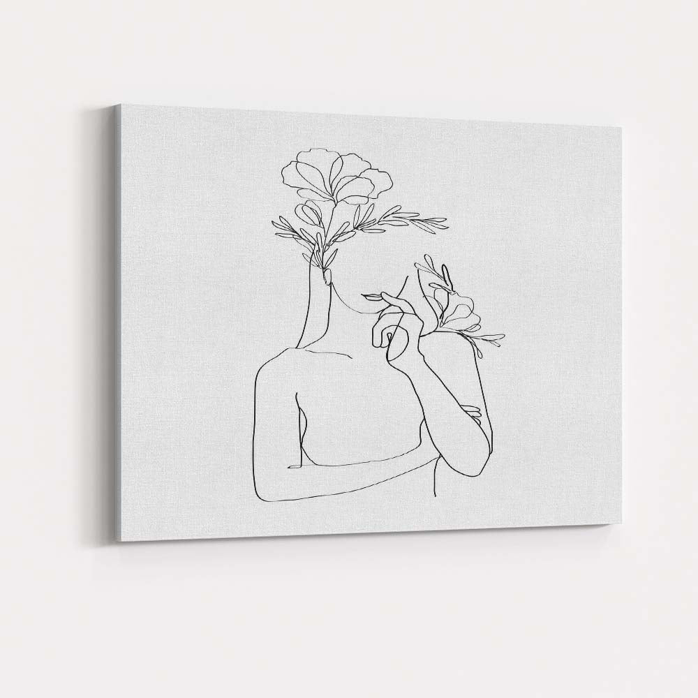 Minimal Woman Flower Face Line Drawing Canvas Wall Art Print Decor Picture Ready to Hang