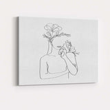 Minimal Woman Flower Face Line Drawing Canvas Wall Art Print Decor Picture Ready to Hang