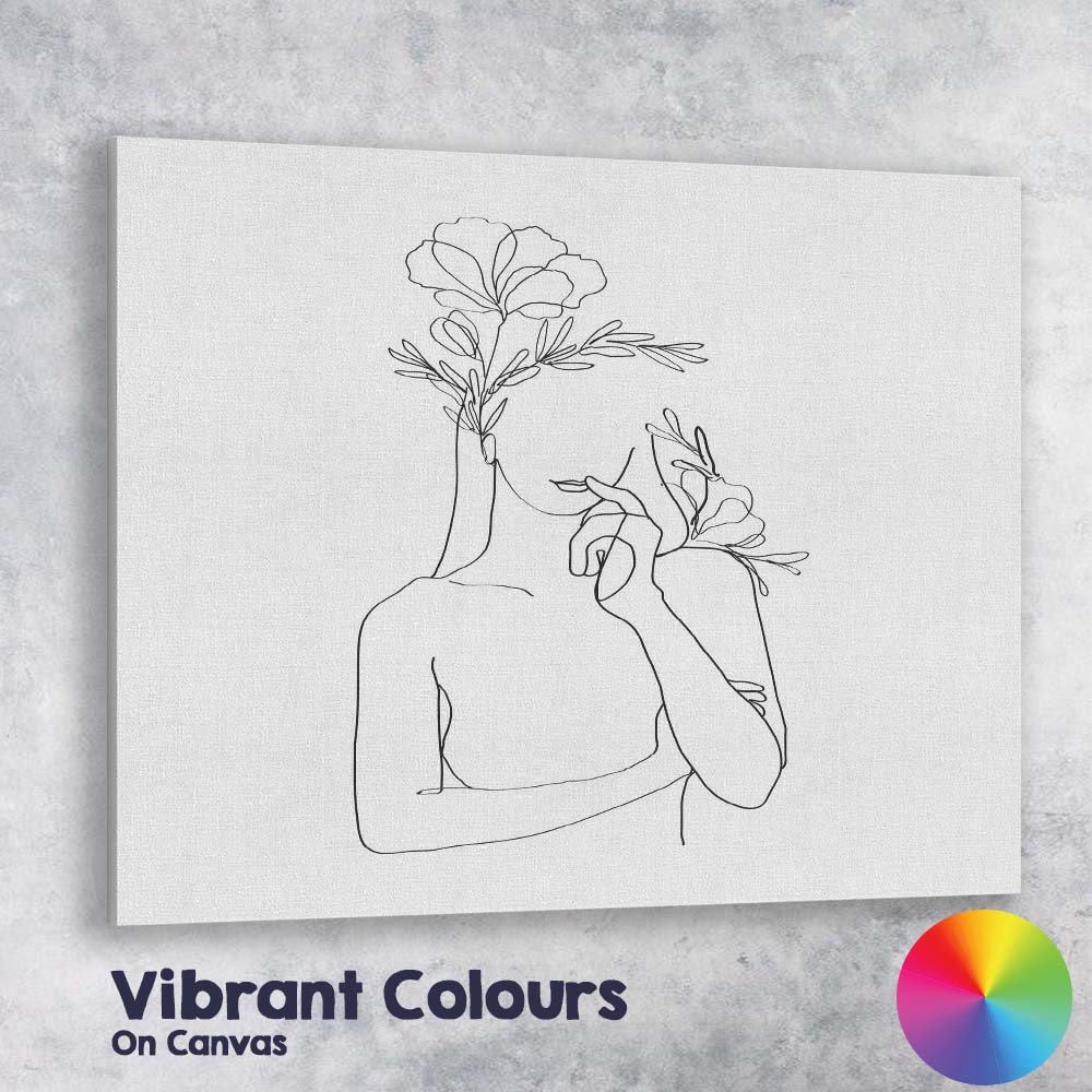 Minimal Woman Flower Face Line Drawing Canvas Wall Art Print Decor Picture Ready to Hang