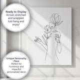 Minimal Woman Floral Hand Line Drawing Canvas Wall Art Print Decor Picture Ready to Hang