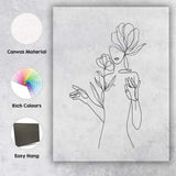 Minimal Woman Floral Hand Line Drawing Canvas Wall Art Print Decor Picture Ready to Hang