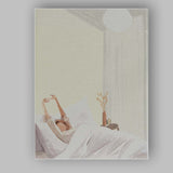 Morning Bedroom Woman Stretching Illustration Canvas Wall Art Print Decor Picture Ready to Hang