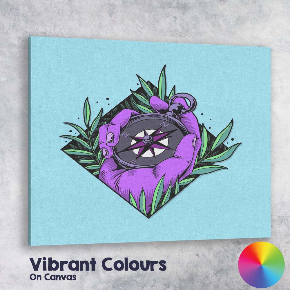 Purple Hand Compass Adventure Illustration Canvas Wall Art Print Decor Picture Ready to Hang