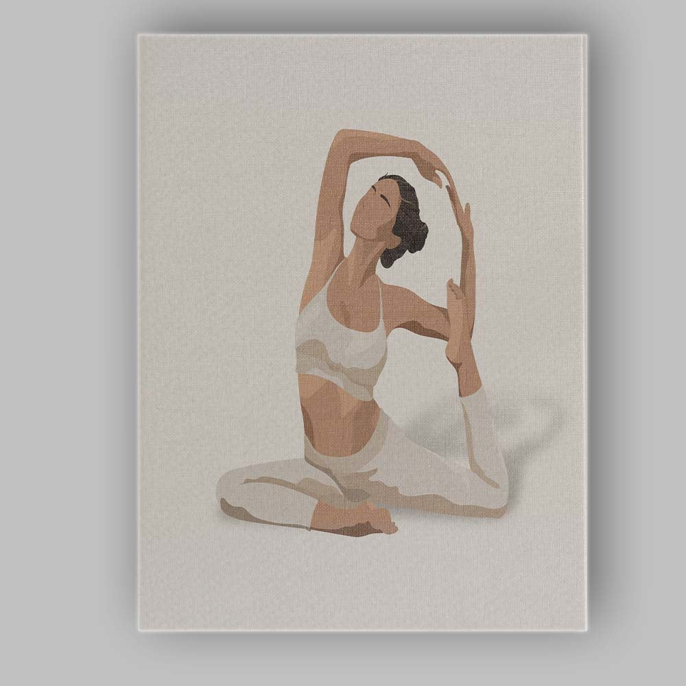 Neutral Yoga Woman Stretch Pose Illustration Canvas Wall Art Print Decor Picture Ready to Hang