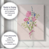 Pink Blue Botanical Wildflower Bouquet Canvas Wall Art Print Decor Picture Ready to Hang