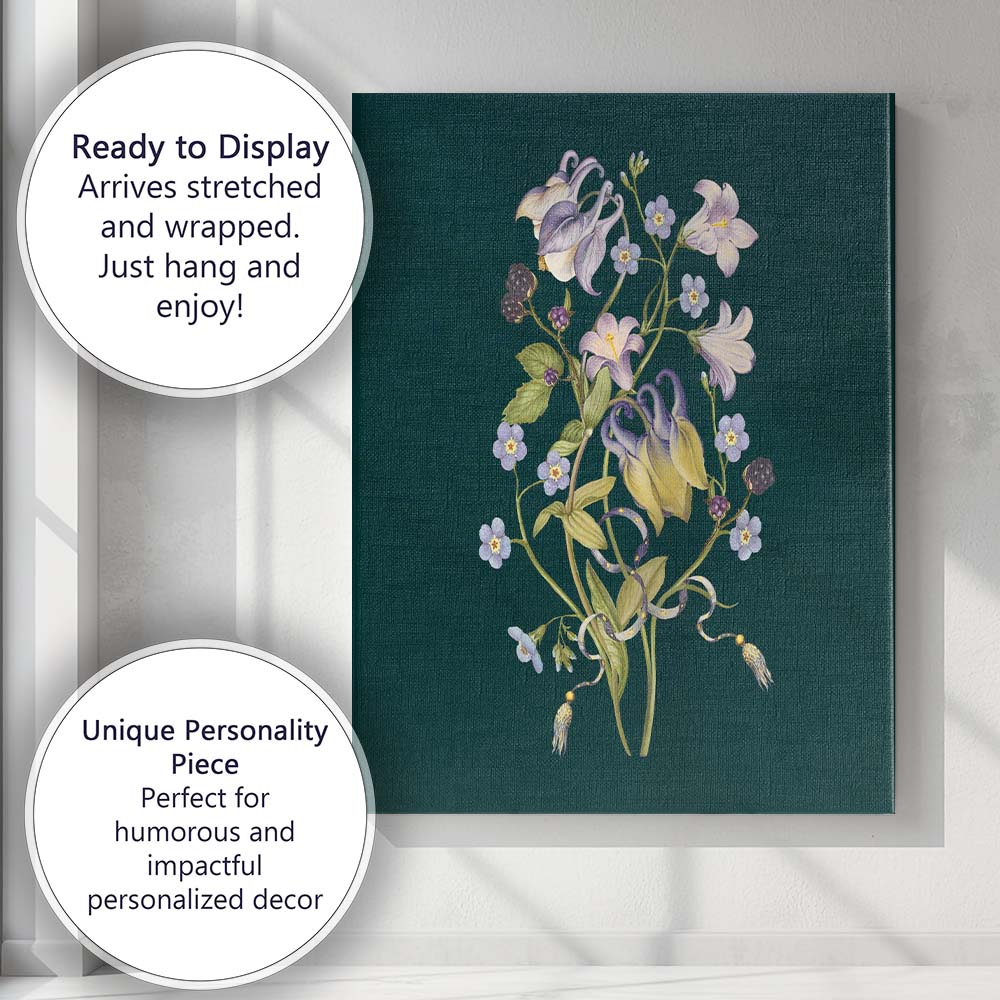 Dark Green Purple Lily Wildflower Bouquet Canvas Wall Art Print Decor Picture Ready to Hang