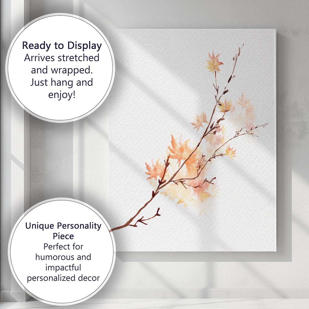 Orange Autumn Branch Watercolour Leaves Canvas Wall Art Print Decor Picture Ready to Hang