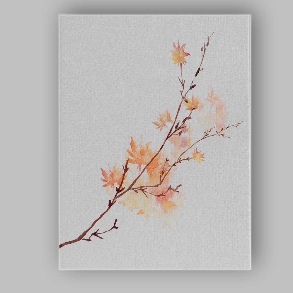 Orange Autumn Branch Watercolour Leaves Canvas Wall Art Print Decor Picture Ready to Hang