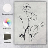 Black Ink Wildflower Line Drawing Canvas Wall Art Print Decor Picture Ready to Hang